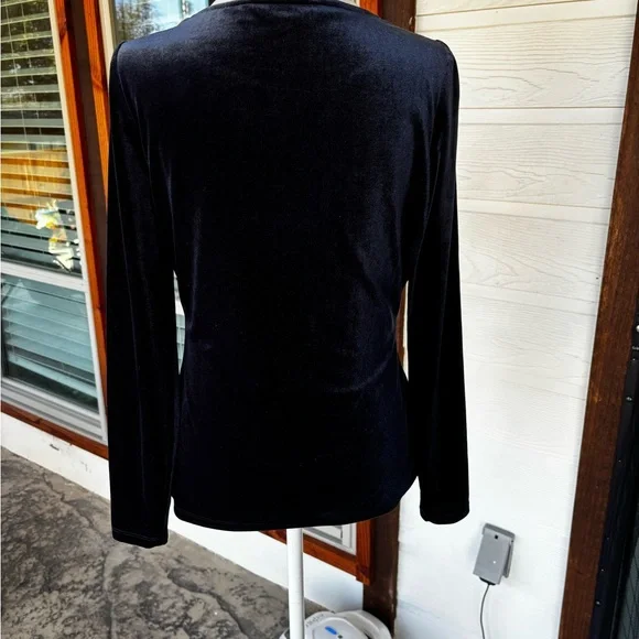 Boden Navy Blue Velvet Long Sleeve Top US 8 UK 12 Stretch - Picture 4 of 10